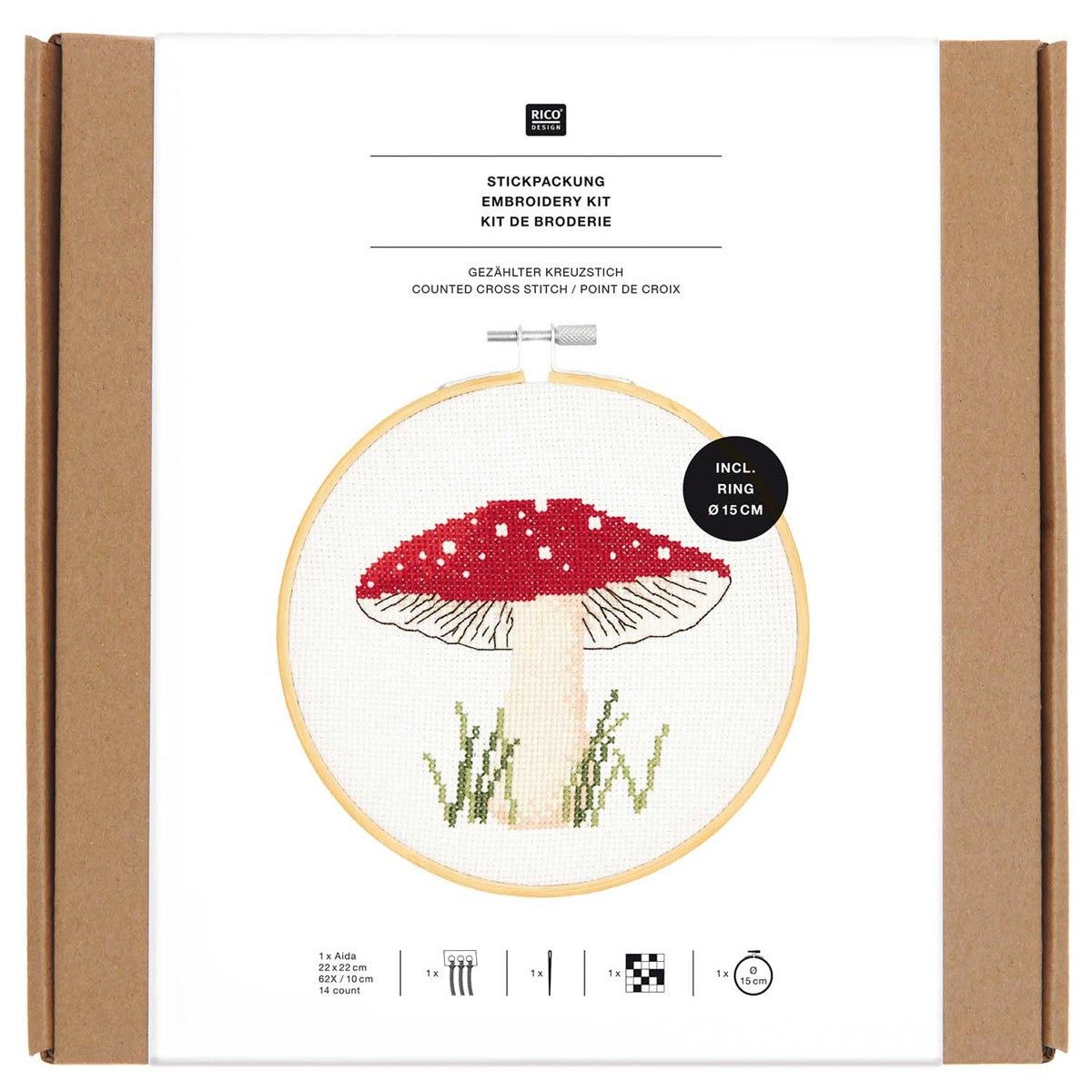 Rico Design borduurpakket - kruissteek vliegenzwam