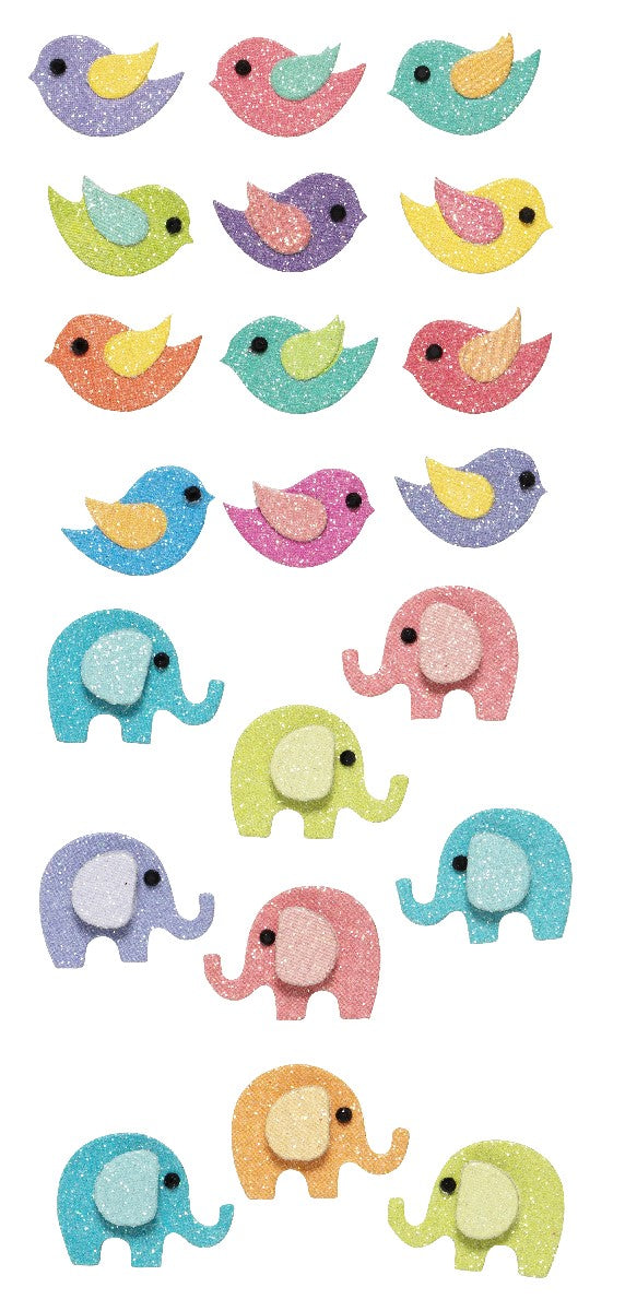 papieren 3D stickers - olifant en vogels