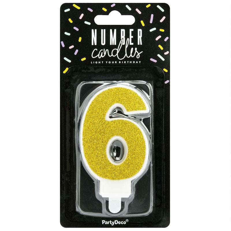 PartyDeco cijferkaars - glitter goud - 6