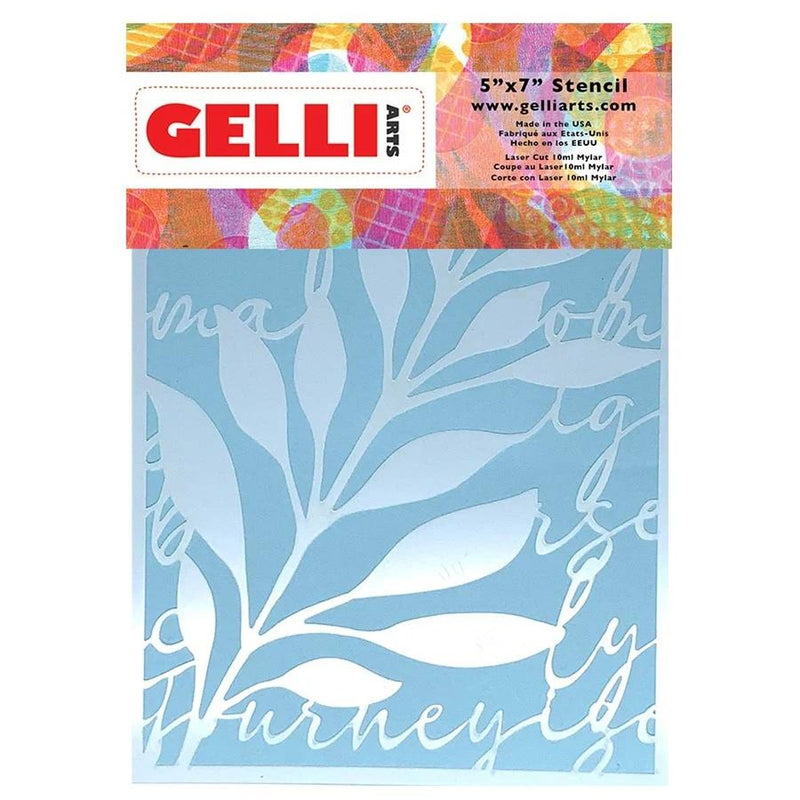 Gelli Arts - leaves & script stencil - 12,7 x 17,8 cm