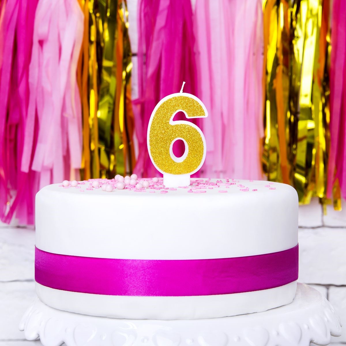 PartyDeco cijferkaars - glitter goud - 6