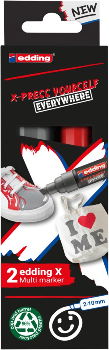 edding 6900 X Multi Marker - 2 stuks - rood + grijs