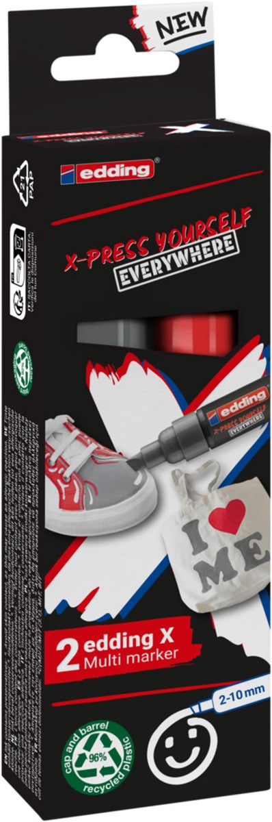 edding 6900 X Multi Marker - 2 stuks - rood + grijs