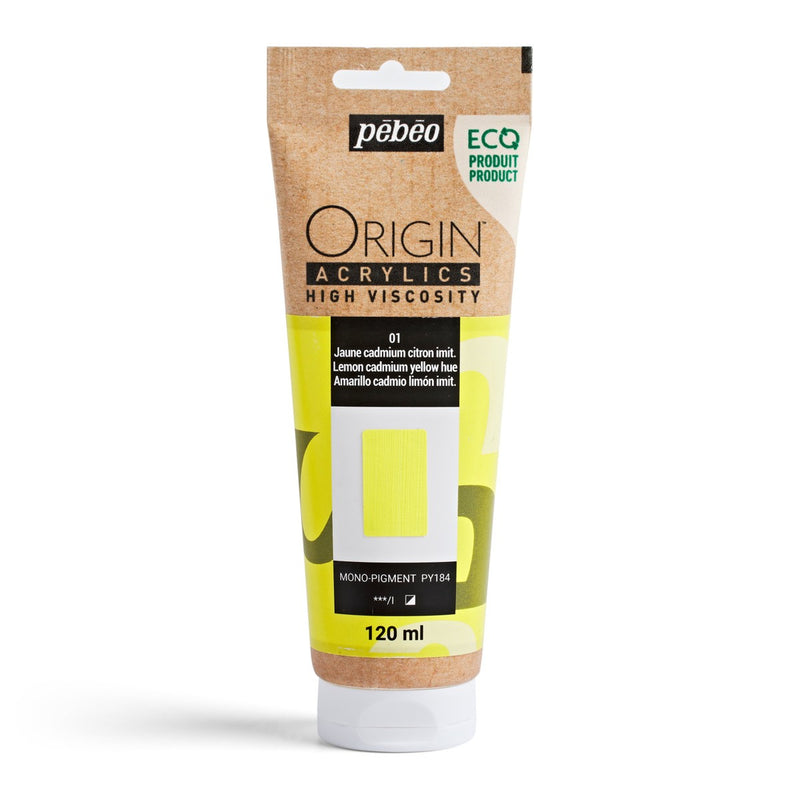 Pebeo Origin Acrylics - 120 ml - 01 Lemon Cadmium Yellow Hue