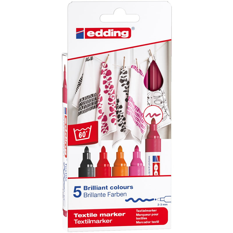 edding 4500 textile pen set - 5 stuks - warm