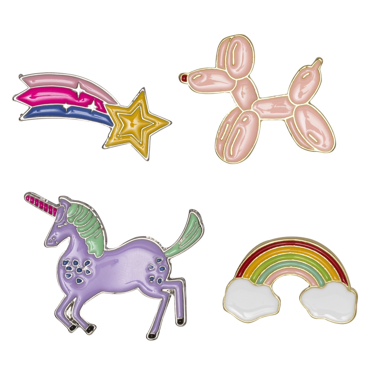 4 pack fun pins - hond/regenboog/ster/unicorn