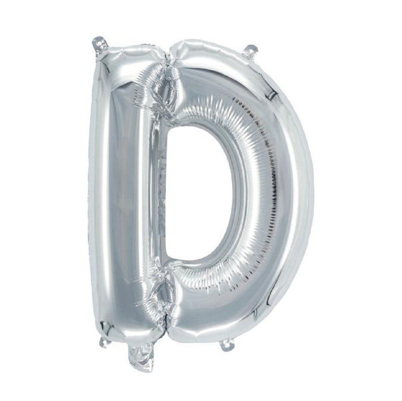 Letterballon zilverkleurig - 32 cm - D