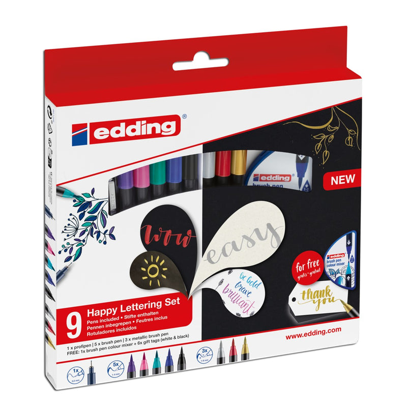 edding 1340/1800 Happy Lettering set - 9 pennen + tags