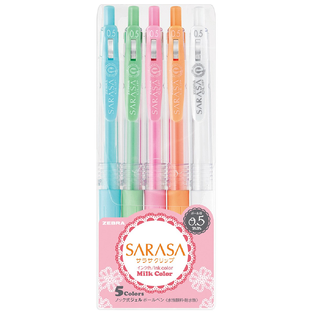 Zebra Sarasa Milk Color - gelpennen - 5 stuks
