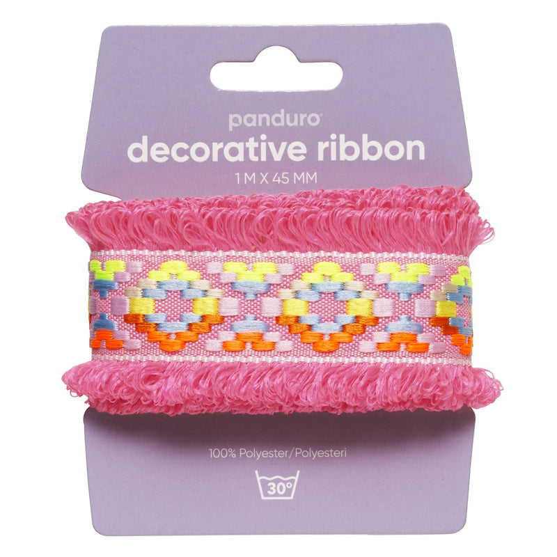 Decoratief lint - 1 meter - roze franjes